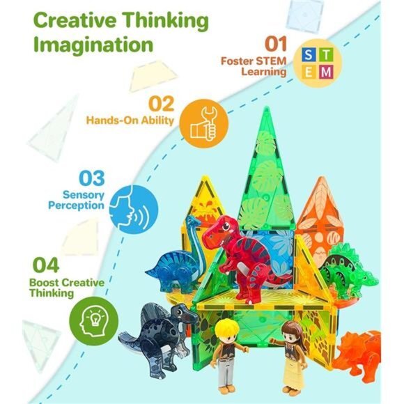 Magnetic Tiles Dinosaurs Magnet Building Blocks Toys for Kids Ages 3-5 4-8 8-12 - Picture 6 of 7